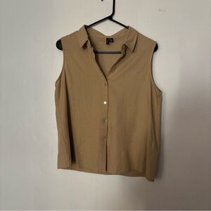 Vero Moda Sleeveless Tan Linen Button-Down Shirt Womens